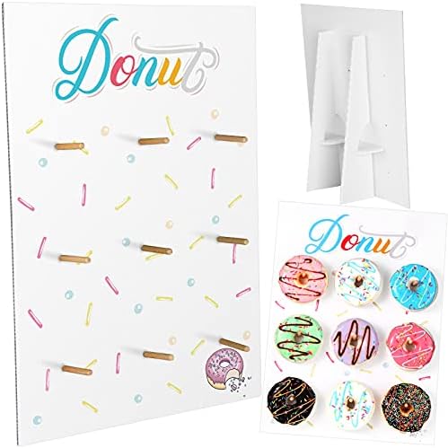 Jetec Wall Display Stand Reusable Donut Holder Board with Rustic Wood Stick for Party Decorations Supplies Dessert Table at Wedding Birthday Baby Shower Treat (White)