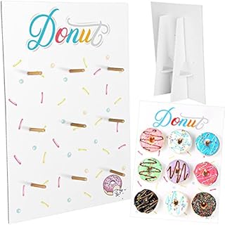 Jetec Wall Display Stand Reusable Donut Holder Board with Rustic Wood Stick for Party Decorations Supplies Dessert Table at Wedding Birthday Baby Shower Treat (White)