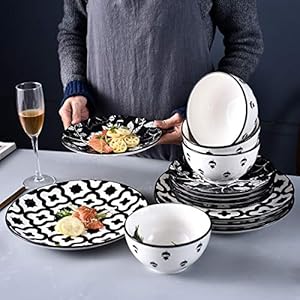 Wisenvoy dinnerware sets plates and bowls sets ceramic dish set plate set stoneware dinnerware set dishes set for 4  urban country home decor