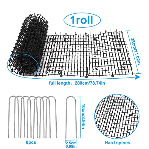 200 * 28cm Katzen-Matte mit Spikes Katzenabwehr-Matte Stacheln Gartenarbeit Kunststoff Katzenmatte 8 Heringe Haustierabschreckungsmatte für Wildtiere Pflanzenschutznetz den Außenbereich