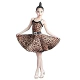 Falda de Baile Latino para niñas Camisola sin Mangas Vestido de Baile Profesional Ropa de Baile de salón Tango Salsa Rumba Samba Disfraz,Leopardo,140