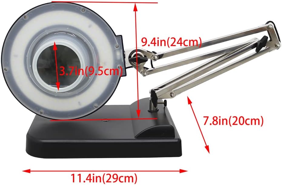 INTBUYING 110V 30X Magnifier Light Amplification LED Daylight Bright Magnifying Glass Black Adjustable Table Magnifier Lamp 12W for Reading Working Crafts Workbench
