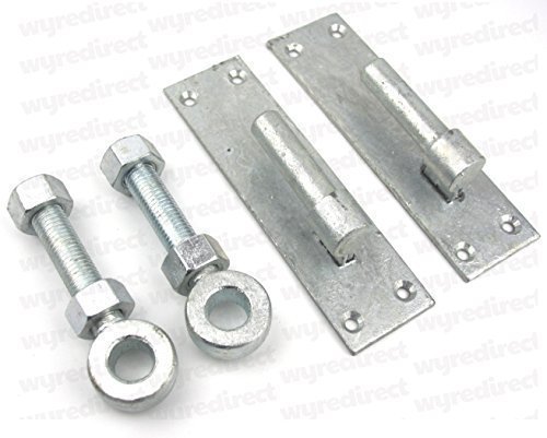 2 Galvanised Wrought Iron Gate Hinge Brackets 19mm Pin 19mm x 100mm Eye Bolts