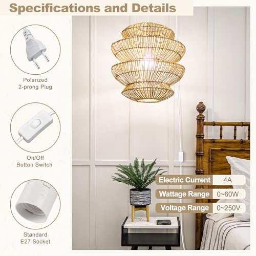 Support de lampe suspendue E27 avec fil de 4M, câble blanc avec interrupteur pour plafonnier