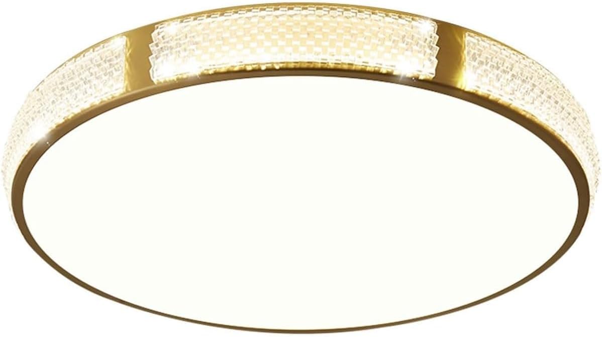 Modern LED Ceiling Light, 36W 3-Color Dimming Ultra Thin Round Flush Mount Brass Ceiling Lamp with Decorative Grid Pattern for Living Room Bedroom Dining Room Lighting Fixture