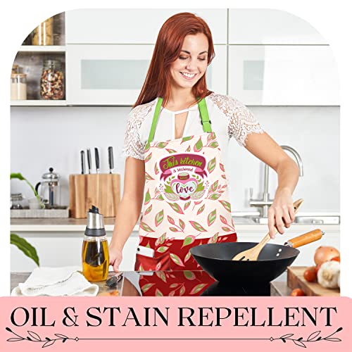 VITA ELEGANTE Waterproof Apron for Women with Large Pocket for Cooking & Baking - Oil and Stain Repellent - Seasoned with Love design in Red