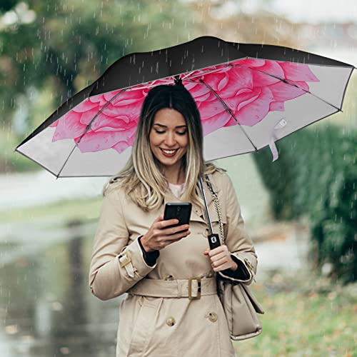 Travel Umbrella Automatic Open & Close Strong Steel Shaft Led Flashlight Handle Safety Reflective Frame Compact Folding Reverse Umbrella Windproof And Waterproof Earth And Flower Print #TOP7