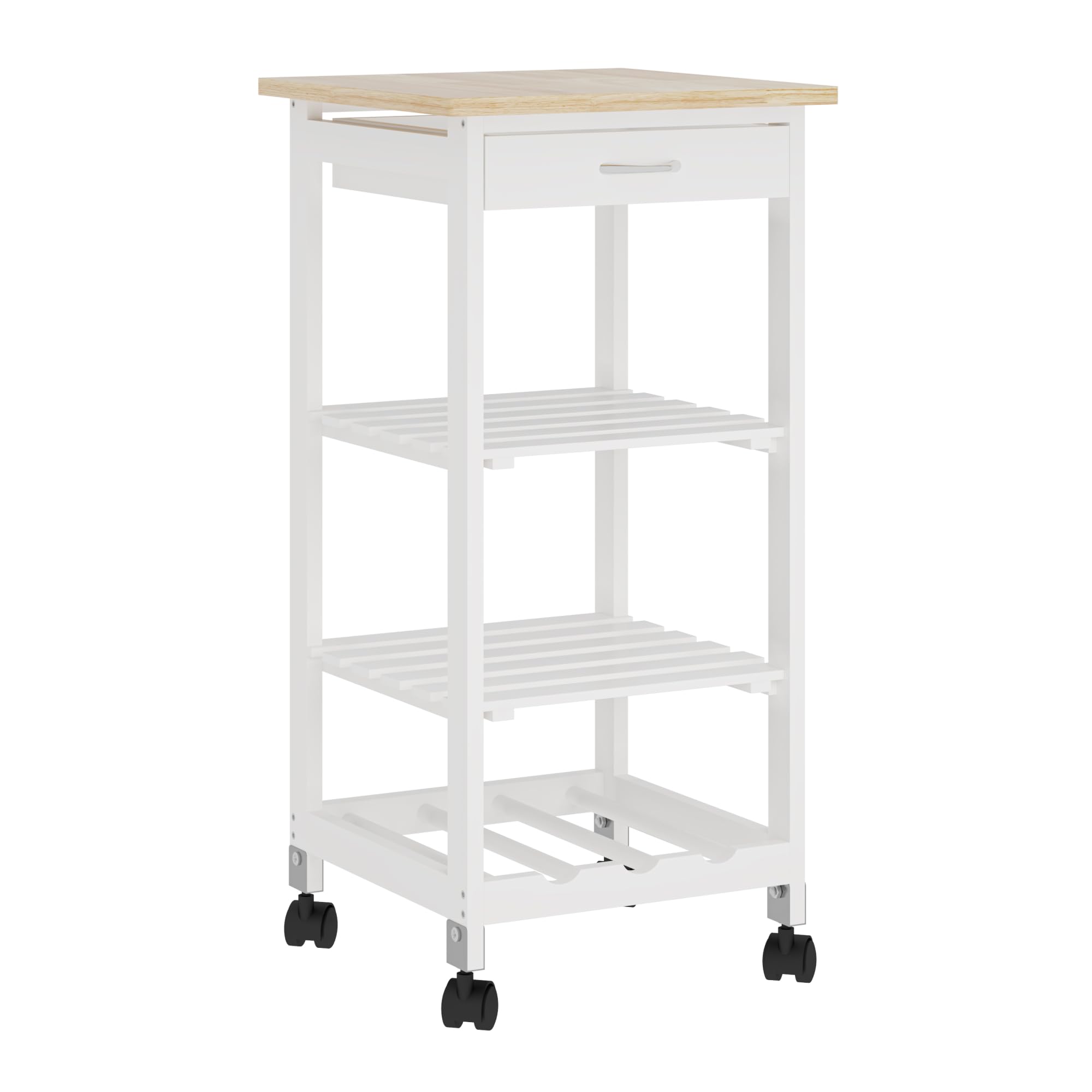 [en.casa] Carrello da Servizio Portaoggetti a Rotelle con 3 Ripiani e Cassetto Carrello Portatutto Multiuso Griglia Portabottiglie per Cucina Sala Bagno 76x37x37 cm - Bianco/Effetto Legno