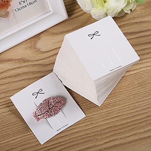 JIHUOO 100 Pcs White Paper Hair Clip Display Cards Hair Bow Packaging Cards Cardboards Cardboard for Hair Barrettes Display Organizing