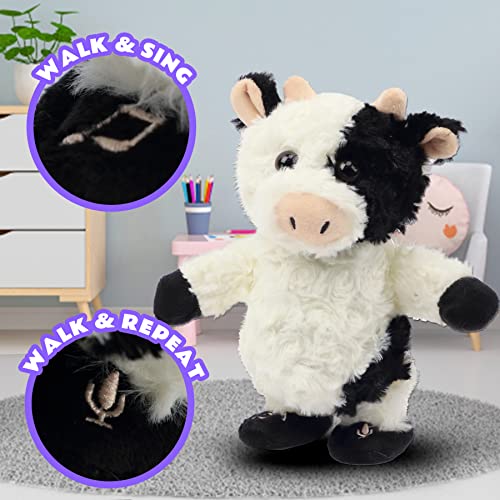 Easfan Walking Cow Repeats What You Say Stuffed Animal Talking Singing Barking Electric Interactive Plush Toy Funny Cattle Birthday for Kids Toddlers,8’’ - Thumbnail 4
