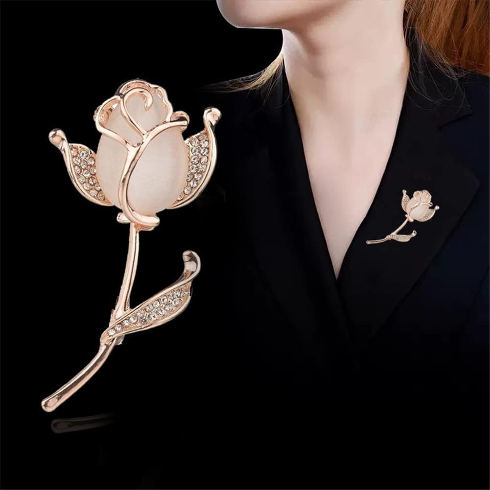 Rose Flower Brooch Elegant Shining Crystal Flower Brooches Opal Stone Rhinestone Lapel Pin for Wedding Bouquet Christmas Party Valentine’s Day Gift for Women Girls