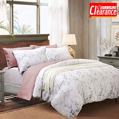 Softta Full Size Marble Bedding Set 100% Cotton 3 Pcs Duvet Cover Set With 2 Pillowcase, Zipper Closure Marble In Pink (Pink B, Full) .Ties - Modern Design Marble For Kids And Adult #TOP1