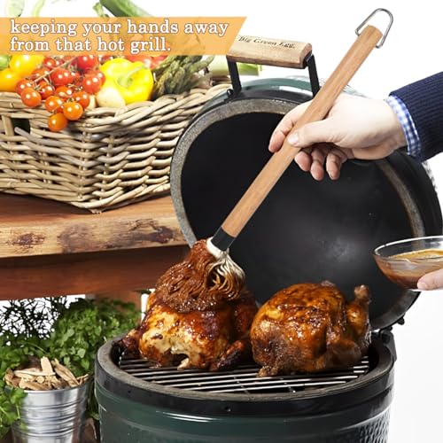 HyzaPhix BBQ Mops Pinsel Grillpinsel Barbecue Basting Mop Profi Sauce Soßen Marinaden Grillbürste mit Holzgriff und 4 Stück Ersatz Köpfe zum Kochen Braten Grillen (BBQ Mops Pinsel)