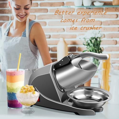 INSELY Electric Ice Shaver Snow Cone Maker Prevent Splash Stainless Steel 4 Blade Machine,200lbs/hr with Ice Pick for Home and Commercial Use（Silver） - Thumbnail 6