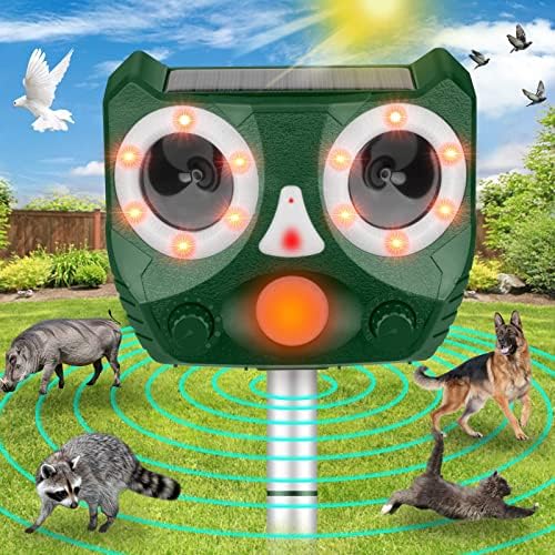 Heyouou Outdoor Ultrasonic Animal Repeller, Animal Deterrent Solar Dog Chaser, Ultrasonic Solar Powered Animal Repeller Waterproof Owl Animal Repeller Protect Farm for Dog, Cat, Bird, Rabbit, Raccoon