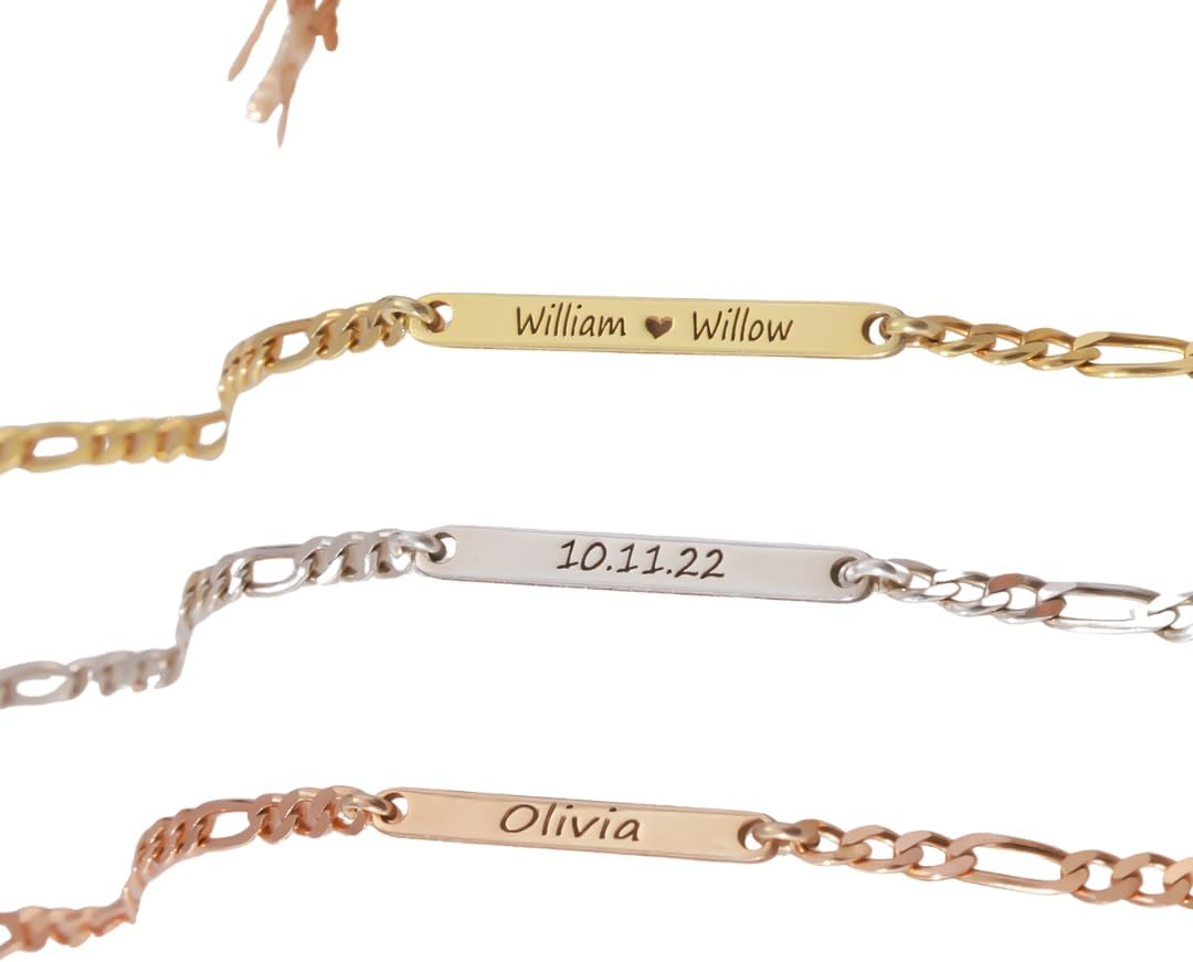 Custom Link Chain Bracelet – Personalized Engraved Name Bracelet for Men & Women – Adjustable Stainless Steel or Gold Chain Jewelry Gift for Birthday