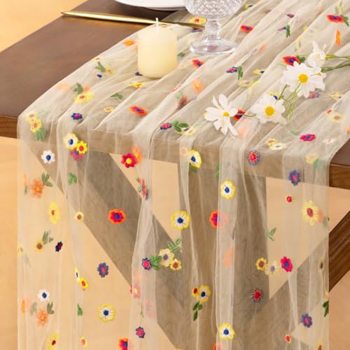 Flower Table Runner Summer Daisy Floral Tulle Cheesecloth Wedding Decor