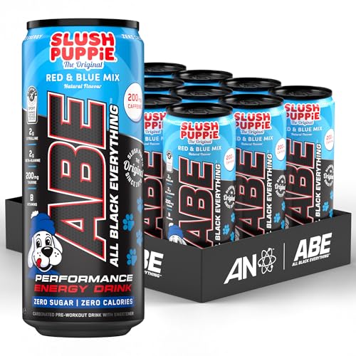 Applied Nutrition ABE Pre Workout Cans - All Black Everything Energy + Performance Drink, ABE Carbonated Beverage Sugar Free with Caffeine (Pack of 12 Cans x 330ml) (Slush Puppie Red + Blue)