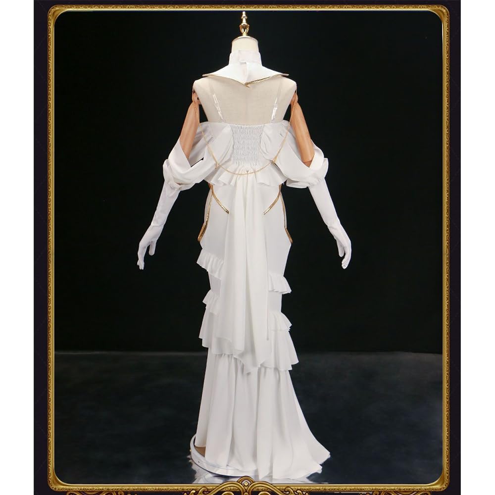YLQANONG Albedo Anime Cosplay Costume Long White Dresses Albedo Cosplay Full Set for Halloween
