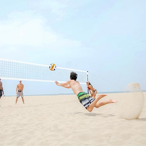 Miniatura 9 de Juego de red de voleibol resistente al aire libre, diseño antideslizante, postes de aluminio ajustables, red de voleibol portátil para patio