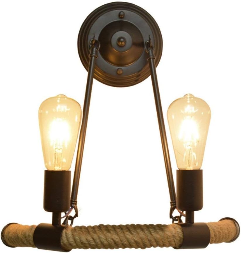 Double Head Nordic Retro Wall Lamp Fashion Modern Minimalist Balcony Staircase Wall Light Semi-Circular Hemp Rope Bracket Light