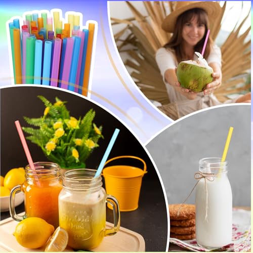 1000Pcs Plastic Straws Bulk, 0.24\'\' Diameter and 10.16\" Long Colorful Disposable Drinking Straw Extra Long Stirrer Drinking Straws for Milkshake Coffee Juice Cocktails(Multicolor)