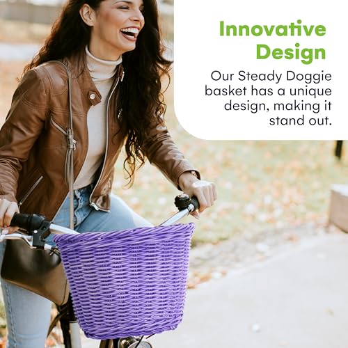 Steady Doggie Bike Basket for Women and Kids - Front Bike Baskets with Strong Straps - Easy Installation Bicycle Basket - Hand-Woven Polypropylene, Durable and Anti-Fade - UV Protection