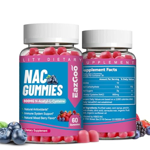 EAZGOO NAC Gummies 800mg, N-Acetyl Cysteine Supplement, NAC Supplement for Immune System & Antioxidant, Non-GMO, Gluten Free, Vegan - 120 Counts