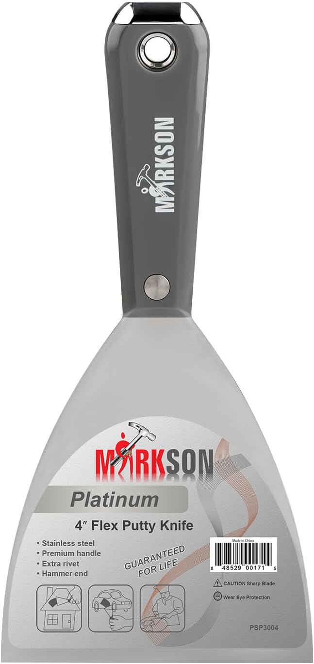 MARKSON Putty Knife 4", Scraper Tool Stainless Steel Blade, Paint Scraper with Nylon Handle Hammer End