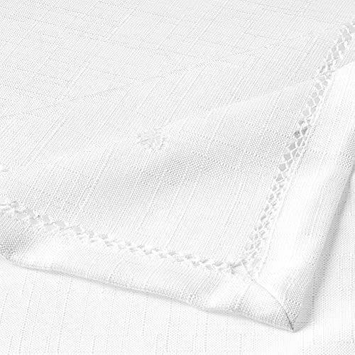 Hem Stitch Embroidered Vintage Design Tablecloth White 54" By 72" Oblong/Rectangle #TOP2