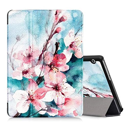 ZhuoFan Huawei Mediapad T3 10 fodral, smalt lätt läderstativ flip fodral med mönster, magnetisk adsorption för Huawei Mediapad T3 10 tums surfplatta, blommor 2