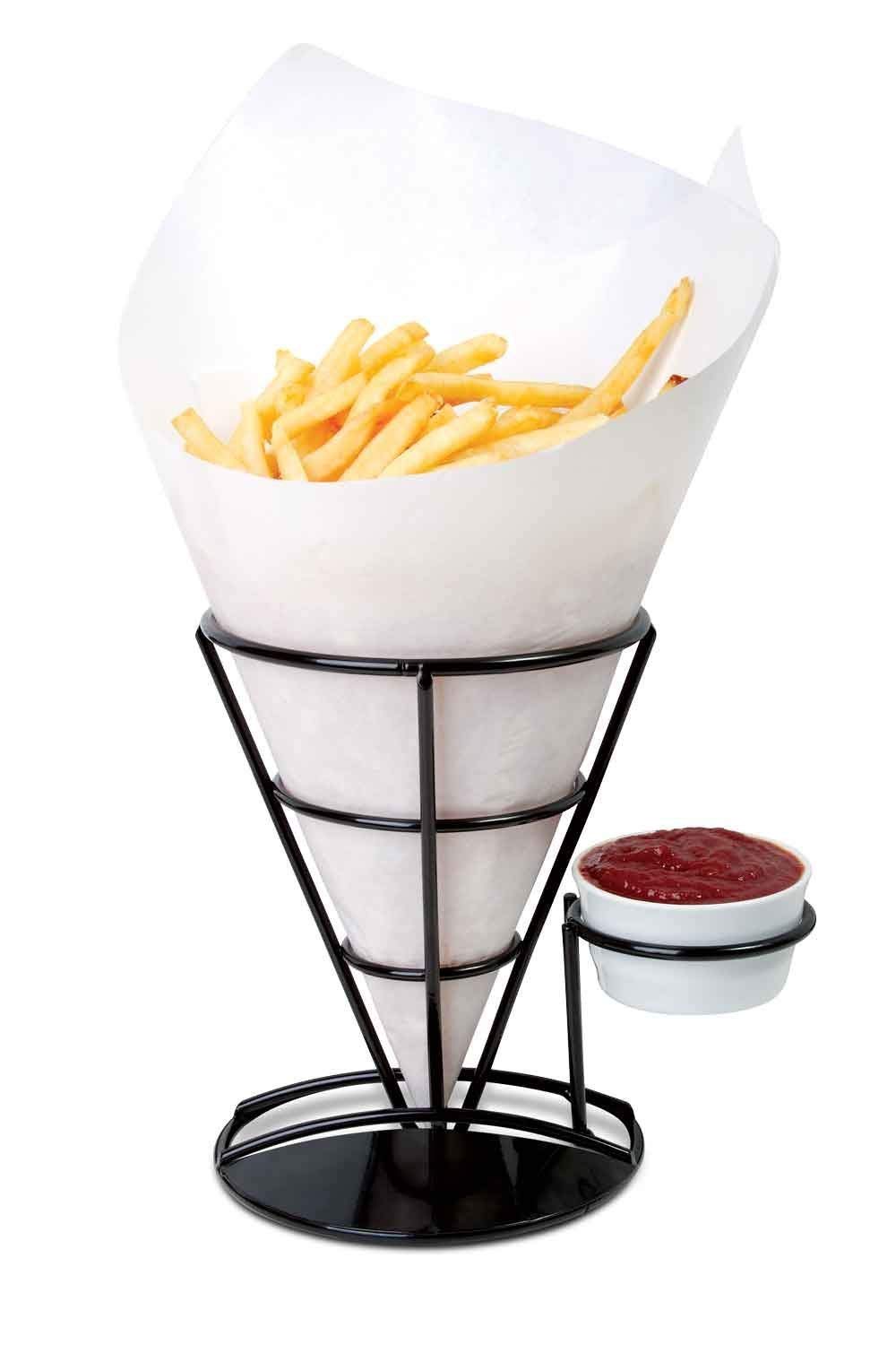 Rubik French Fry Cone & Dipping Cup Holder, Classic Black Metal Diner Stand Holds French Fries and the Condiment For Fish and Chips and Appetizers (Paper Cones and Cups Not Included)