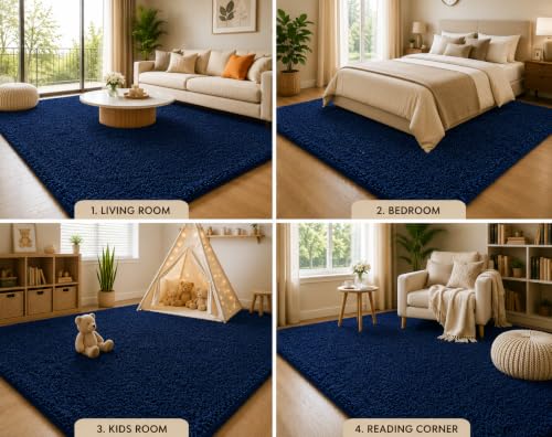 Image of Shaggy Carpet 5x7 Ft for Living Room & Bedroom (Blue)