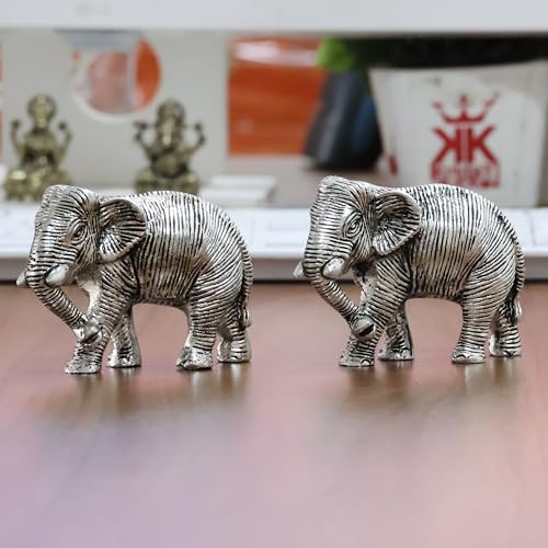 Image of KridayKraft African Elephants Animal Decorative Showpiece Figurine 2 Pcs Set Metal Handcrafed Gold Toned Antique Finish, Home Decor