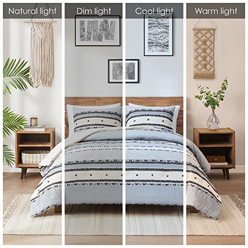 Hyde Lane 100% Cotton Farmhouse King Comforter Set, Blue Boho Style Tufted Bedding with Yarn-Dyed Stripes, 3 Piece with 2 Pillow Shams, Rustic Neutral Bedroom Décor, 104x90 - Image 2