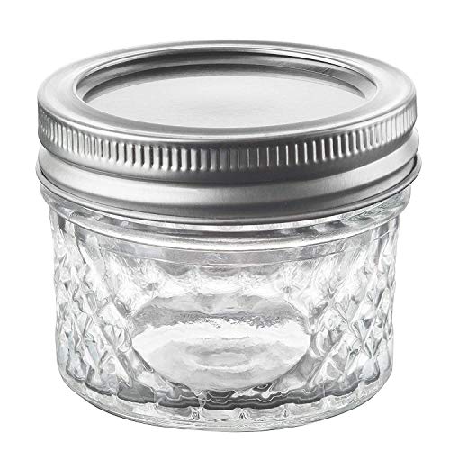 Nellam Quilted Glass Jars with Lids - 4 OZ Wide Mouth Crystal Jelly Glasses, Set of 24 Silver, for Canning, Preserving Food - each Mini Mason Jar is Freezer, Microwave, and Oven Proof