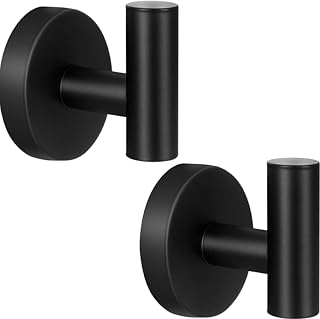 Towel Hooks for Bathroom,2 Packs Wall Mount Towel Holder,Black Matte Wall Robe Hook,Stainless Steel Heavy Duty Door Hanger Towel Hook for Kitchen, Bedroom,Hotel,Pool,Coats and Keys