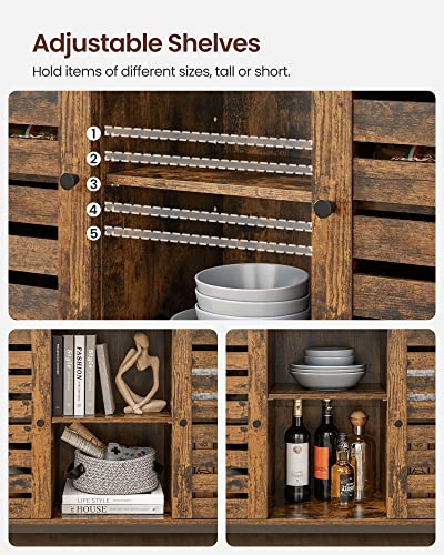 Vasagle Buffet Cabinet, Sideboard Storage Cabinets With Compartments, Adjustable Shelves, Louvered Doors, 13.8 X 39.4 X 32.1 Inches, Rustic Brown And Black #TOP3