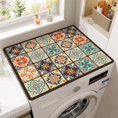 FANSU Washer and Dryer Top Protector, Vintage Mandala Style Washer and Dryer Top Mat Cover Absorbent Quick Dry Washing Machine Top Cover Mat Washer and Dryer Cover for Top (50x50cm,Orange)