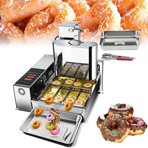 2000W Fully Automatic Donut Making Machine with 5.5L Hopper Commercial 4 Rows Auto Doughnut Maker 1750pcs/h Adjustable Thickness Auto Flip Donut Fryer, Saving Your Time and Energy