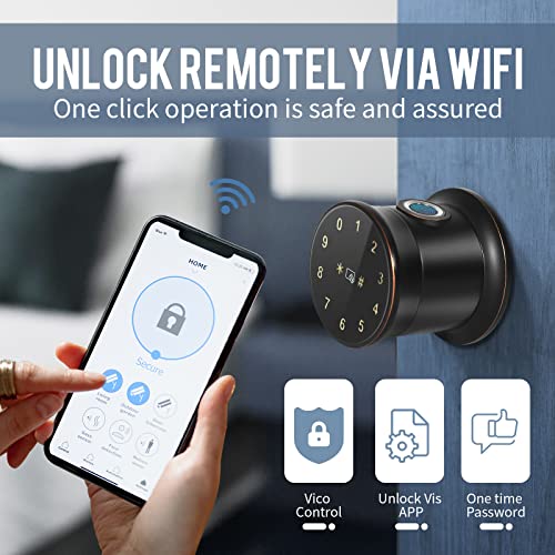 Cielsa Dawn Fingerprint Digital Door Knobs Smart Door Lock, Keyless Entry Door Knob With Bluetooth, Electronic Touchscreen Digital Door Knob Lock, Ic Card, Code, Easy To Install (Tuscan Bronze, Knob) #TOP5