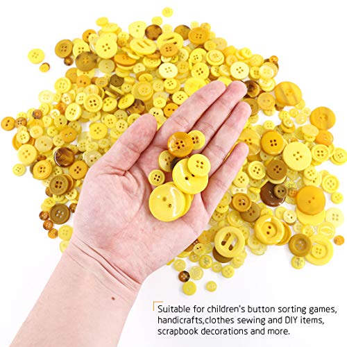Rustark 650Pcs Yellow Series Resin Buttons Favorite Findings Basic Buttons 2 And 4 Holes Craft Buttons For Arts, Diy Crafts, Decoration, Sewing - Sizes Range From 0.28 To 1.18 Inch #TOP5