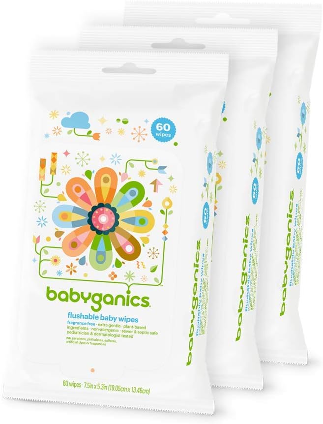 Babyganics Flushable Wipes, 60 ct, 3 pack, Packaging May Vary