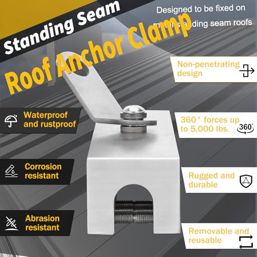 Standing Seam Roof Anchor, Roof Clamp Anchor Fall Protection Kit, 360° Swivel Non-Penetrating Design, 5000lbs Strength, Lightweight Aluminum, OSHA Compliant for Metal Roofs by Anrain - Used condition - Image 5