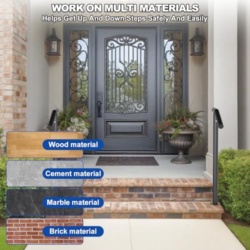 1-2 Step Single Post Handrail-Outdoor Stair Rail- Single Post Wrought Iron Handrail with DIY Tool Kit, 38" H Black Hand Rail Powder Coating for Concrete Steps or Wood Stairs by Vlaeng - Image 6