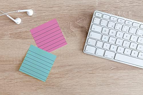 Evergreen Goods Quality Removable Sticky Notes | Lined Assorted Pastel Blue, Pink, Green, Yellow Colours | Self Adhesive Memo Pads | 76 x 76mm (3" x 3") | 400 Sheets (4 Pads of 100)