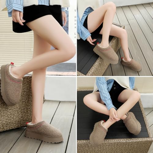 Women's Platform Fuzzy Slippers, Warm Winter Snow Mini Boots with Memory Foam, Fur Fleece Lined House Shoes Indoor and Outdoor4