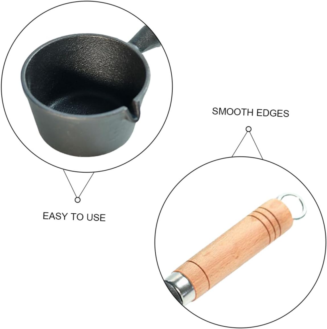 BESTOYARD Mini Hot Oil 4.3x2.3 Inch Pan Sauce Pan Mini Heater Coffee Machine Mini Cooking Pot Kitchen Butter Heating Pot Cast Iron Pan Melting Pot with Wooden Handle Cooking Pan Iron Fryer Pot