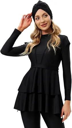 OBEEII Women's Muslim Swimsuit Full Coverage Long Sleeve Swimwear Burkini Hijab Bathing Suit