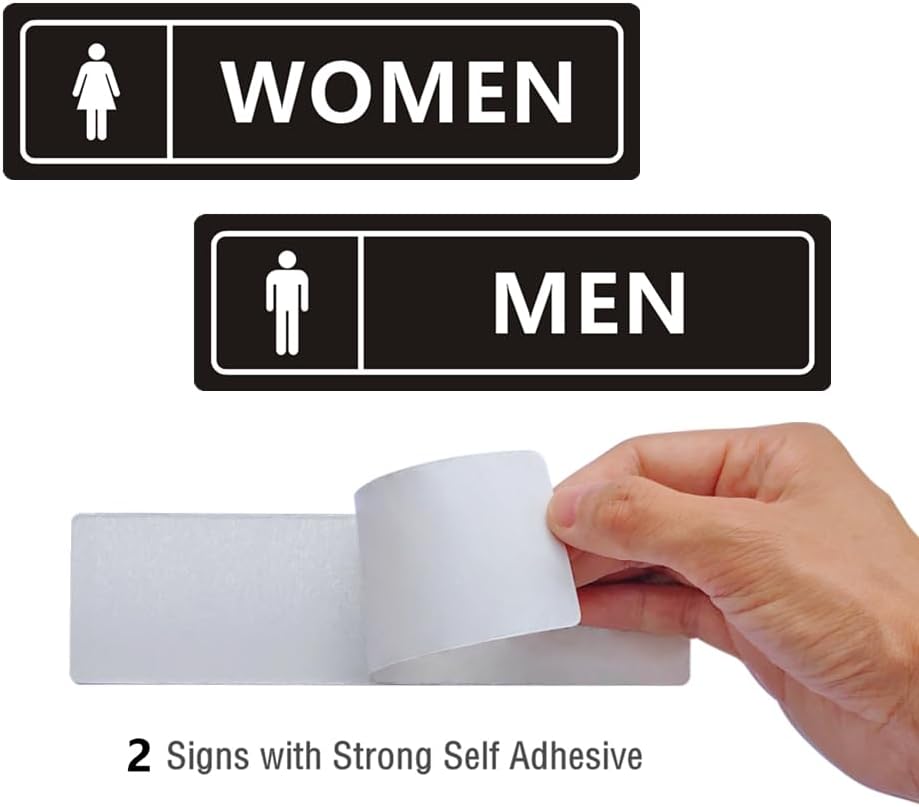 Men and Women Restroom Sign for Business Home, Self-adhesive 7" x 2" Black and White Metal Signs for Door Wall UV-Protected - Image 3